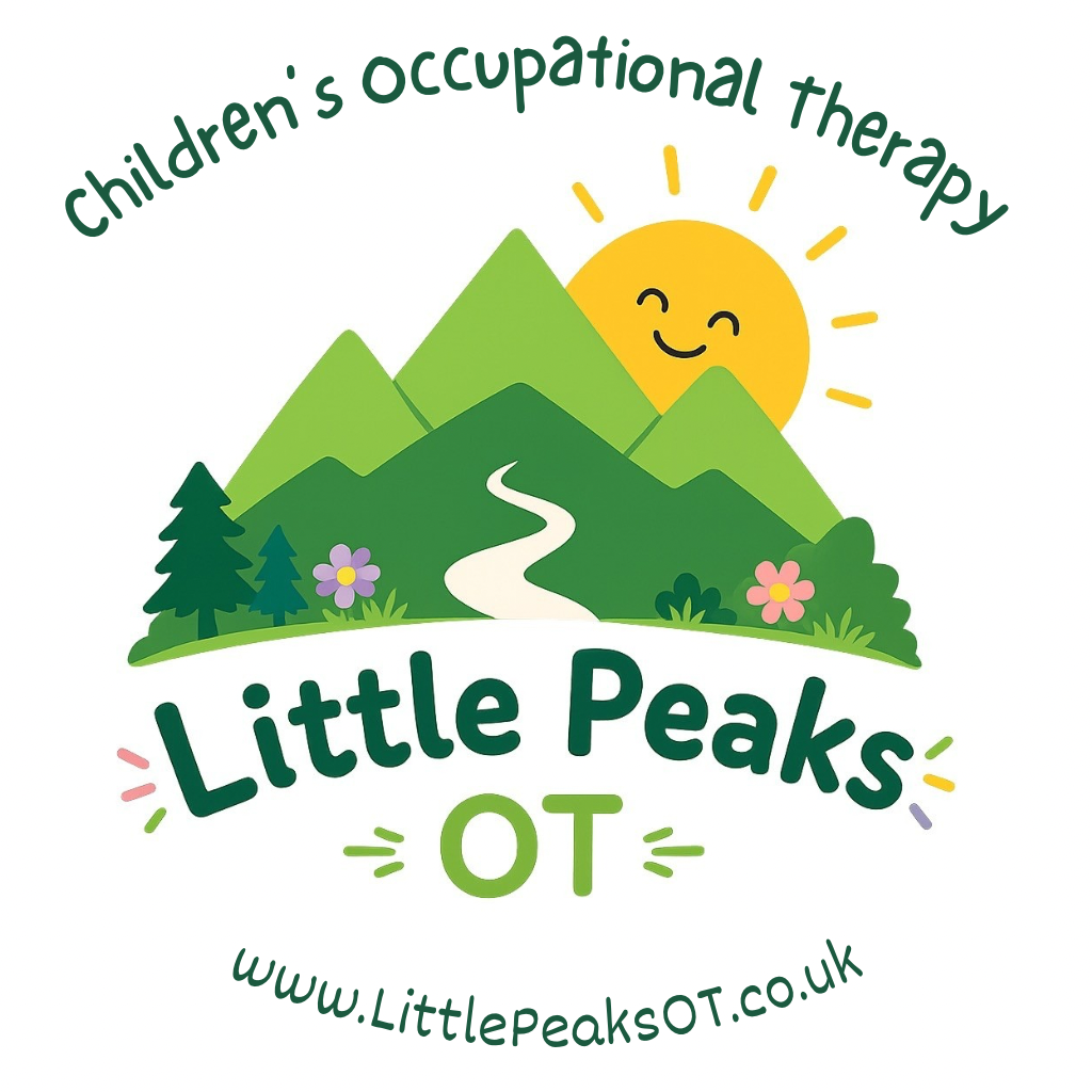 Little Peaks OT logo with its original smiling sun, green peaks and winding path